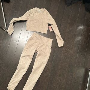 Matching cream ribbed workout set